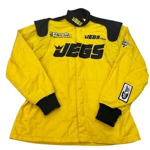 Vintage JEGS Racing Jacket Medium Yellow Pit‎ Crew Motorsport Pit Crew Drag Race